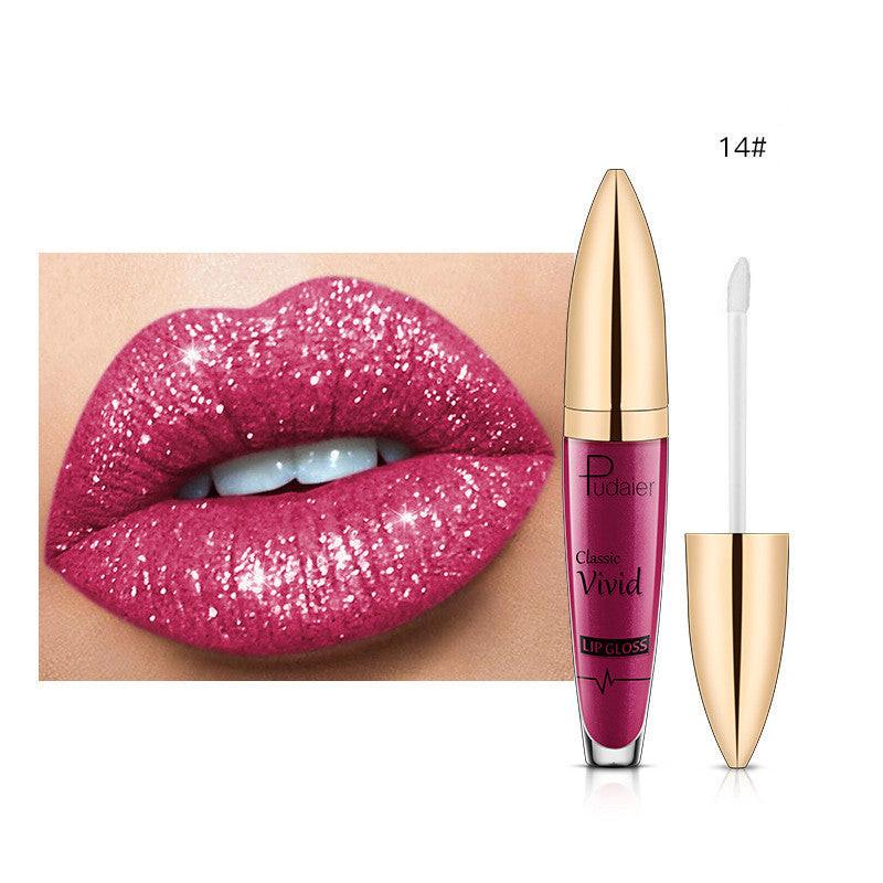 Pudaier Sip Glitter Flip Matte Shimmer Lip Gloss No Stain On Cup Diamond Lipstick.