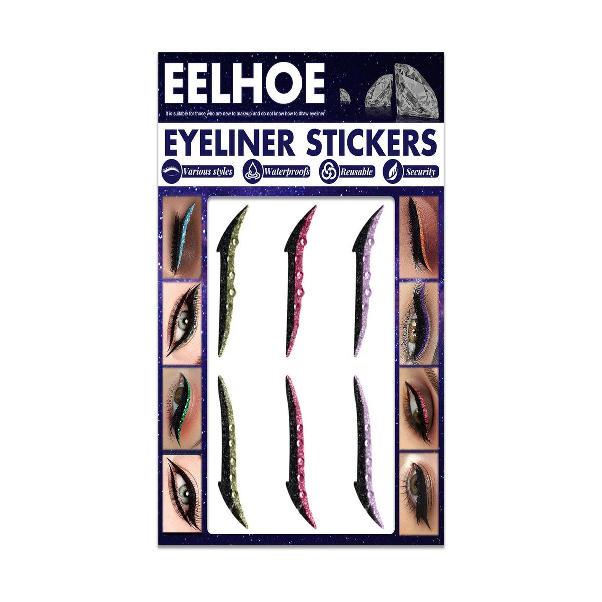 Colored Diamonds Eyelid Line Sticker Waterproof Self-adhesive Eye Liner Eyeliner Stickers Party Sexy Cat Eyes Beauty Makeup Tool.