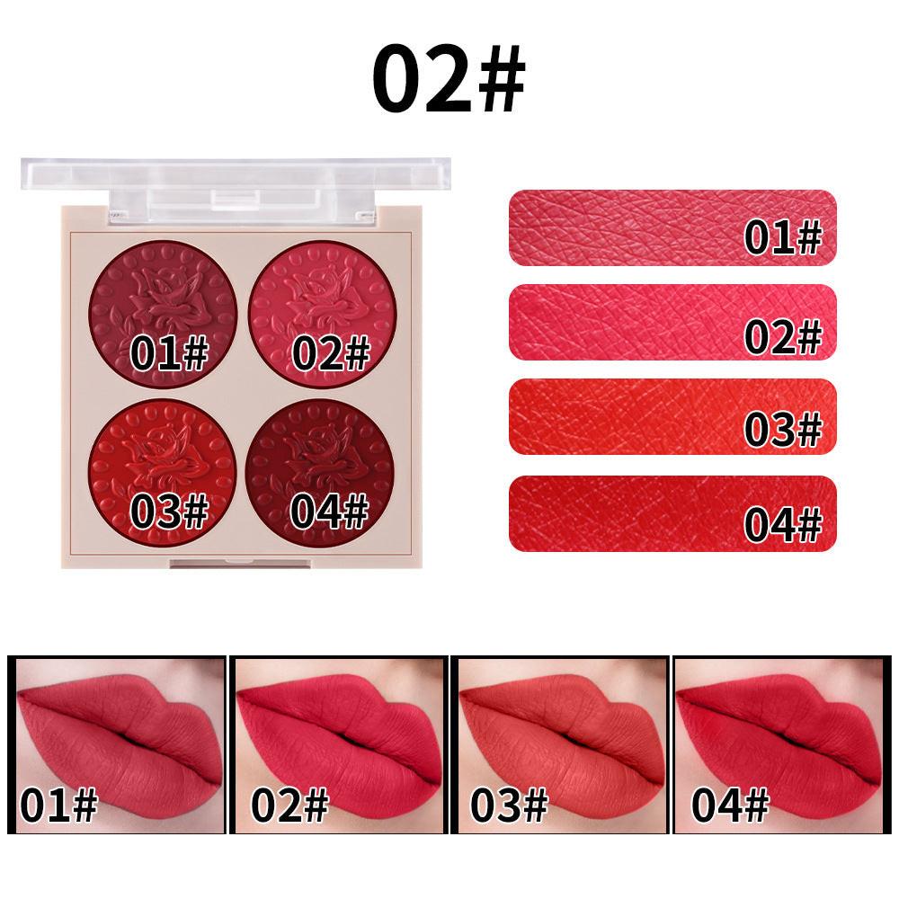MISS ROSE Lipstick Compact 4 Color Lip Gloss Plate Moisturizing Easy To Color Lipstick Foreign Trade Exclusive For Cross-border In Stock Wholesale.