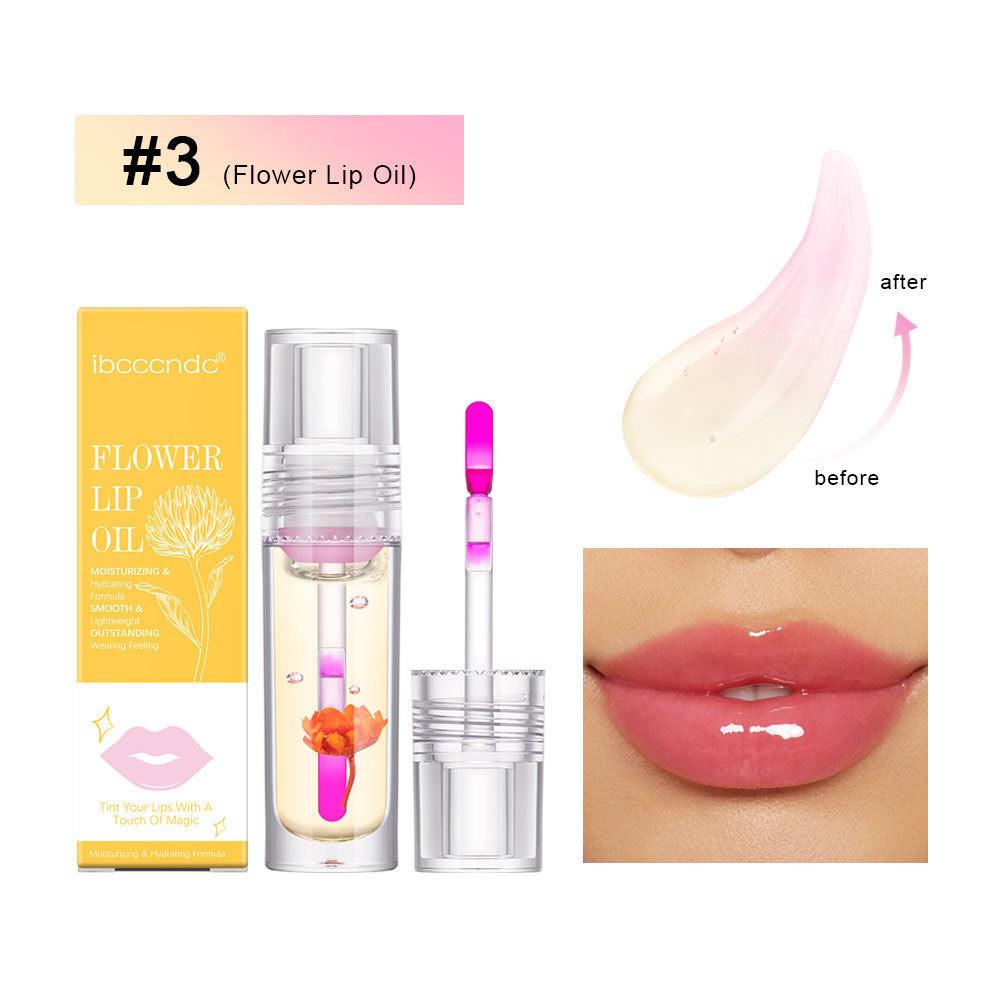 Flower Color Changing Lip Oil Moisturizing Jelly Lipgloss Clear Temperature Change Liquid Lipstick Reduce Lip Line Make Up.
