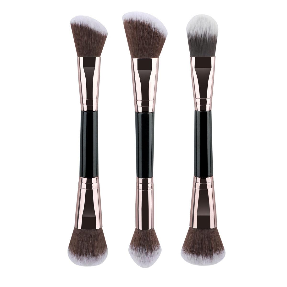 3 PCs Double-ended Makeup Brush Suit Soft Foundation Shading Brush Beauty Tools.