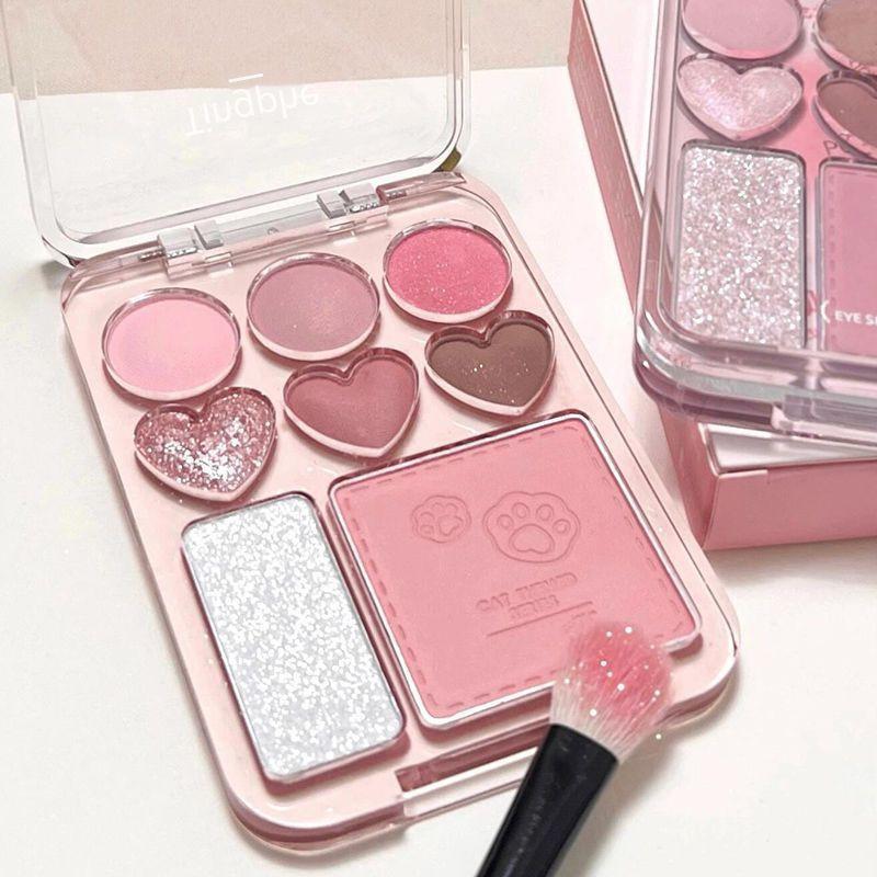 Heart Eye Shadow Plate Beads Matte Blush Highlight Integrated.