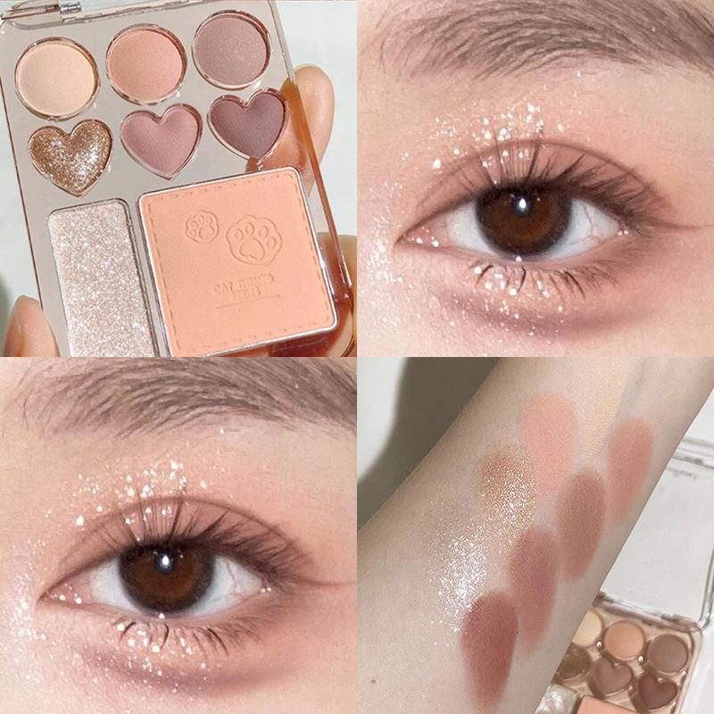 Heart Eye Shadow Plate Beads Matte Blush Highlight Integrated.
