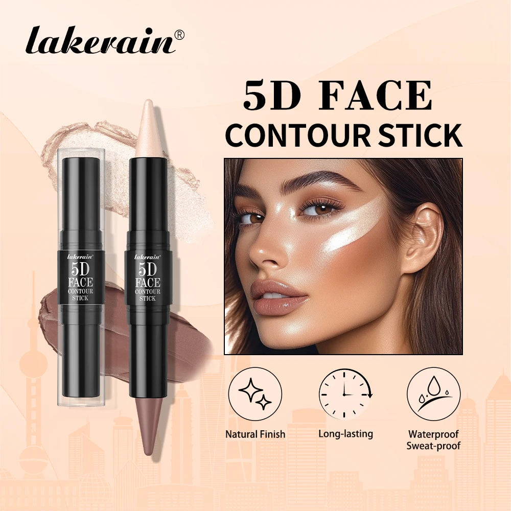 Lakerain Face Contour Stick Pen Dual-Ended Sharp Design Long Lasting Waterproof Sweatproof Contour Highlighter Pen Cosmetic