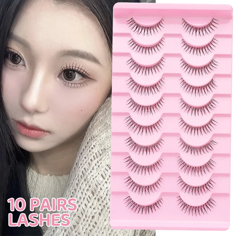 DINGSEN 10 Pairs Clear Band Anime Natural False Eyelashes Manga Lashes False Eyelashes Korean Makeup Wholesale Fake Eyelashes