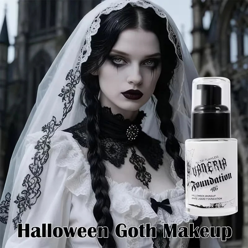 White Liquid Foundation Full Coverage Matte Long Lasting Halloween Face Paint Goth Vampire Ghost Zombie Cosplay Stage Effects