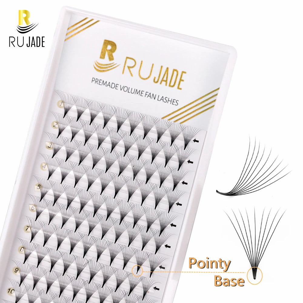 RUJADE Korean Pointy Base Premade Russian Volume Lashes 3D-16D Super Fans Sharp Stem Soft Eyelash Extensions