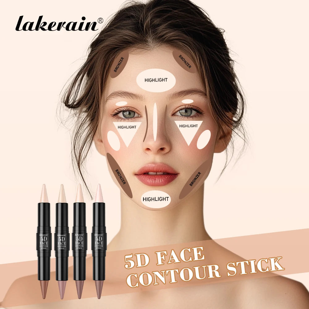 Lakerain Face Contour Stick Pen Dual-Ended Sharp Design Long Lasting Waterproof Sweatproof Contour Highlighter Pen Cosmetic