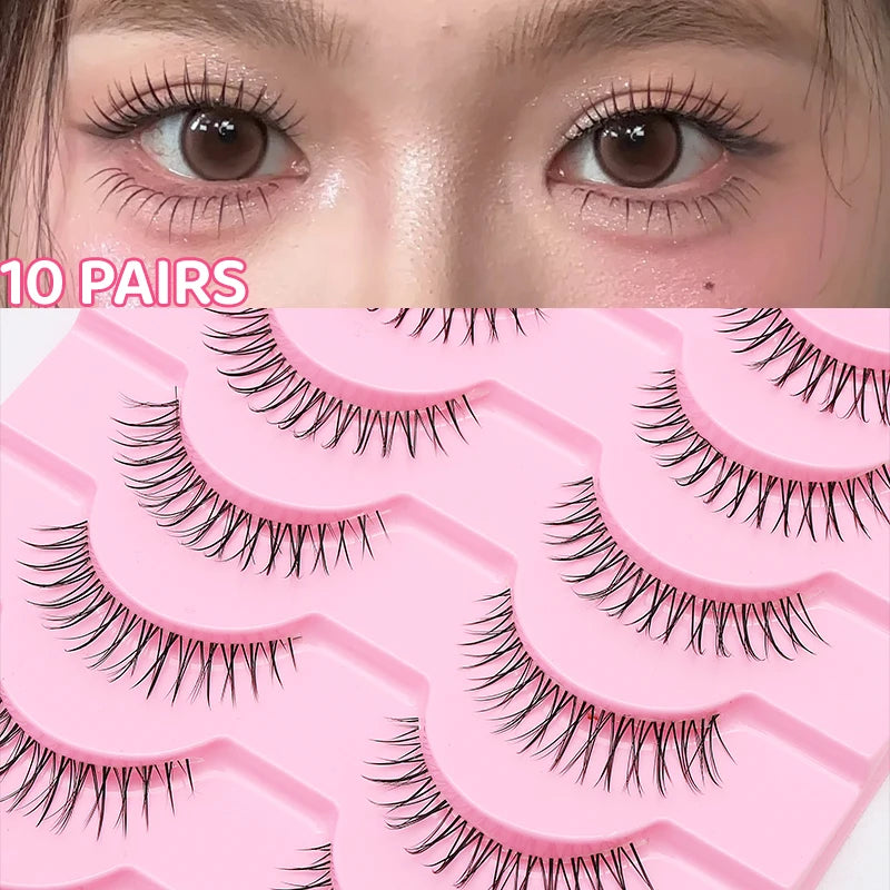 DINGSEN 10 Pairs Clear Band Anime Natural False Eyelashes Manga Lashes False Eyelashes Korean Makeup Wholesale Fake Eyelashes