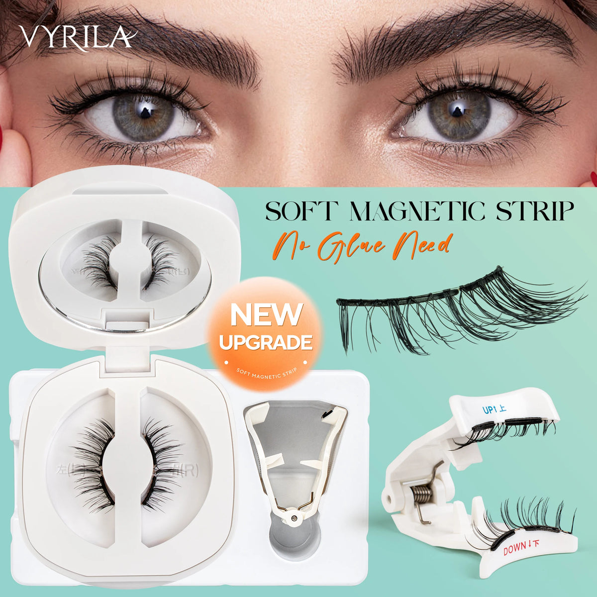 VYRILA Soft Magnetic Eyelashes No Glue Needed Reusable Natural Look 3D Lashes Easy Apply Soft Magnetic Lashes Kit for Eye Makeup