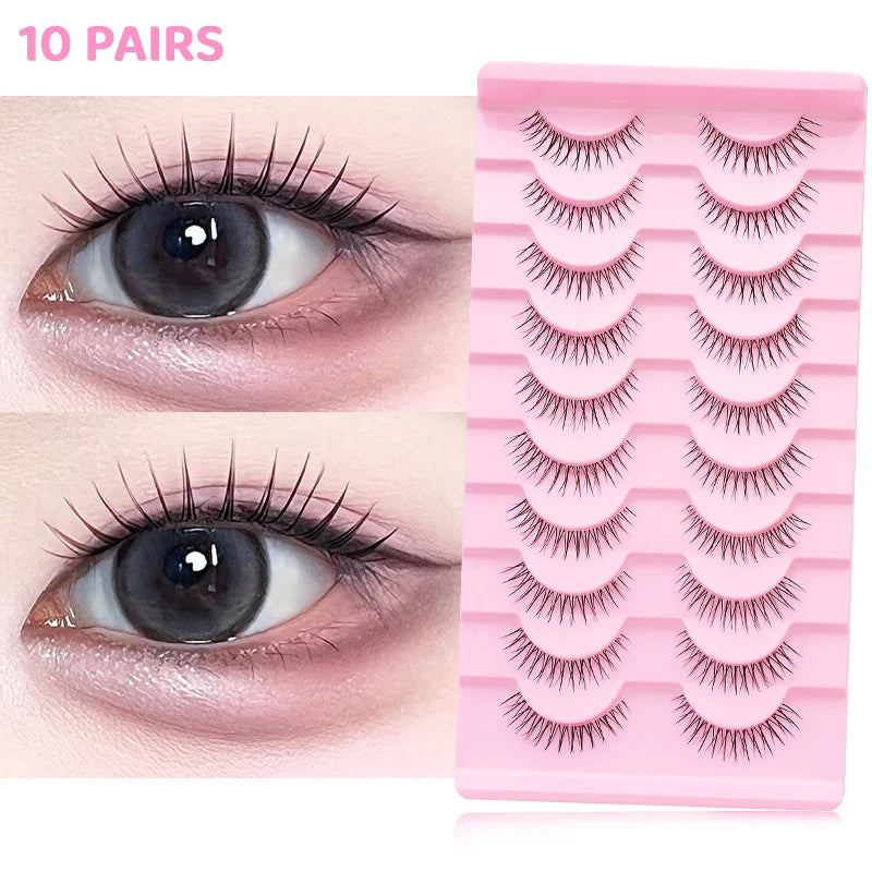 DINGSEN 10 Pairs Clear Band Anime Natural False Eyelashes Manga Lashes False Eyelashes Korean Makeup Wholesale Fake Eyelashes