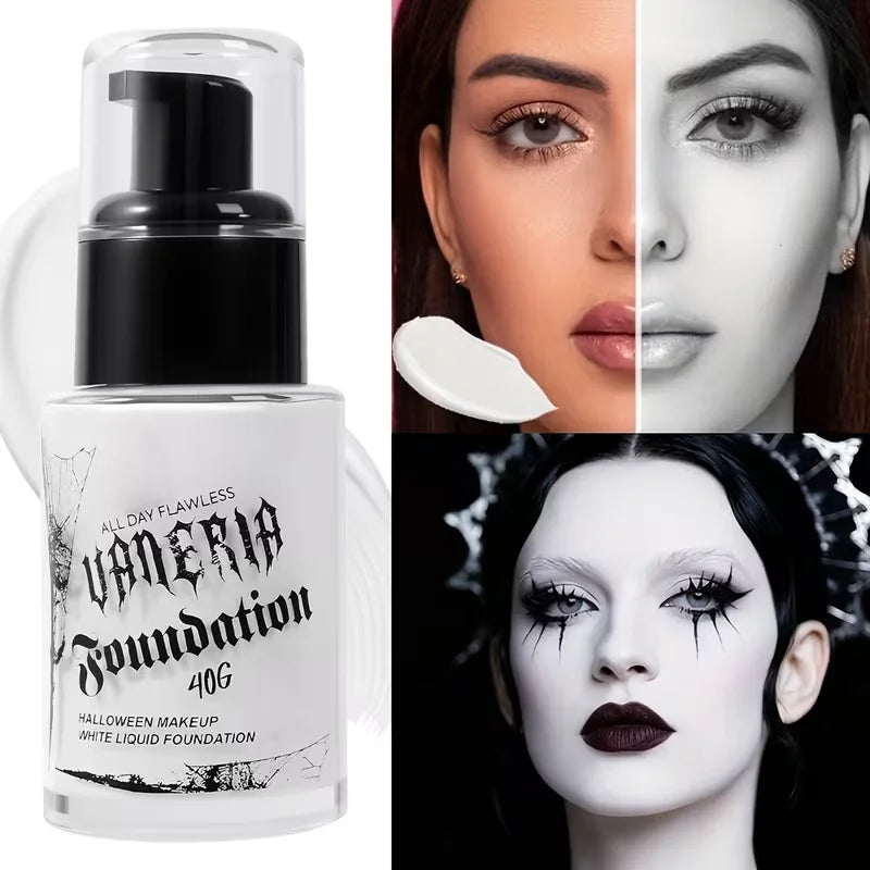 White Liquid Foundation Full Coverage Matte Long Lasting Halloween Face Paint Goth Vampire Ghost Zombie Cosplay Stage Effects
