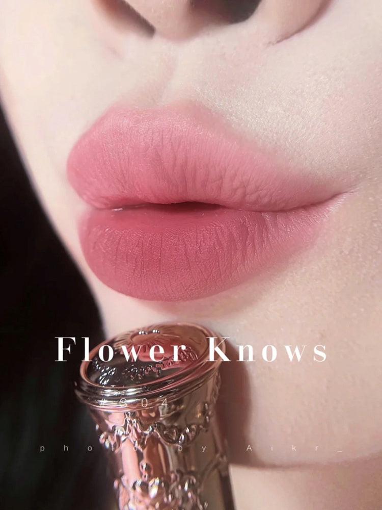 Flower Knows Strawberry Rococo Series Embossed Blush Velvet Matte Lip Glaze.