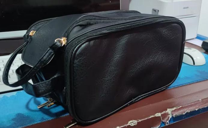Three-layer Double Zipper U-shaped Design Cosmetic Bag Fashion High Capacity Make Up Bags Portable Pu Leather Storage Bag For Skin Care Products.