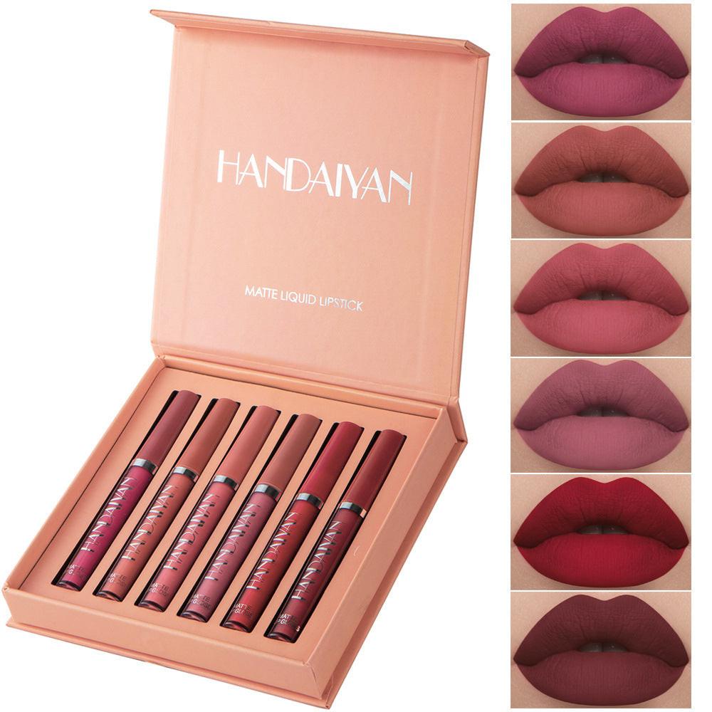 Handaiyan Matte Lip Glaze Liquid Lipstick Mini Tube Lip Gloss Waterproof Non Stick Cup Lip Gloss Genuine.