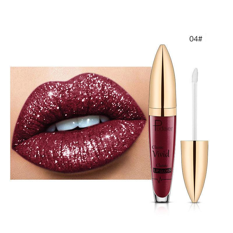 Pudaier Sip Glitter Flip Matte Shimmer Lip Gloss No Stain On Cup Diamond Lipstick.