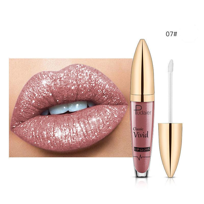 Pudaier Sip Glitter Flip Matte Shimmer Lip Gloss No Stain On Cup Diamond Lipstick.