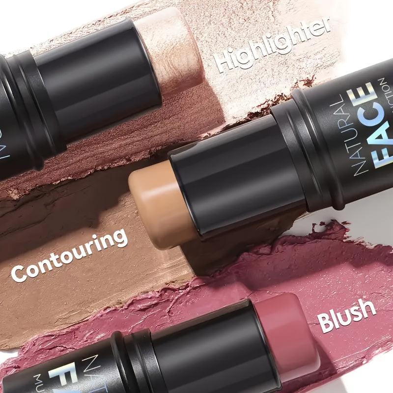 4pcs Cream Blush Contour Highlighter Stick for Cheeks Eyes Lips Lightweight Dewy Finish Blush Stick Waterproof Long Lasting Contour Stick Trio Wand Face Makeup Set for Girls And Women Valentine'S Day Gift.
