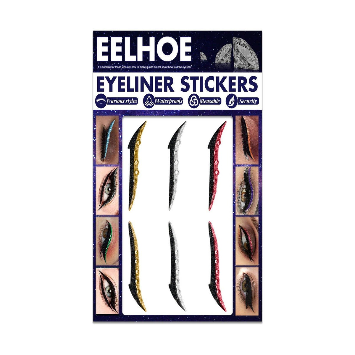 Colored Diamonds Eyelid Line Sticker Waterproof Self-adhesive Eye Liner Eyeliner Stickers Party Sexy Cat Eyes Beauty Makeup Tool.