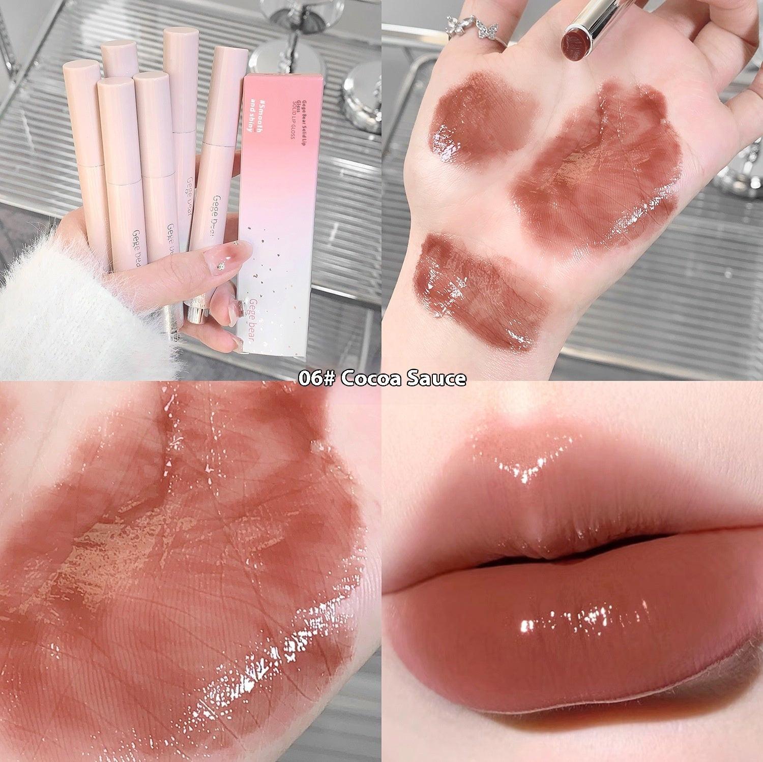 Solid Lip Gloss Water Light Mirror Press Lipstick.