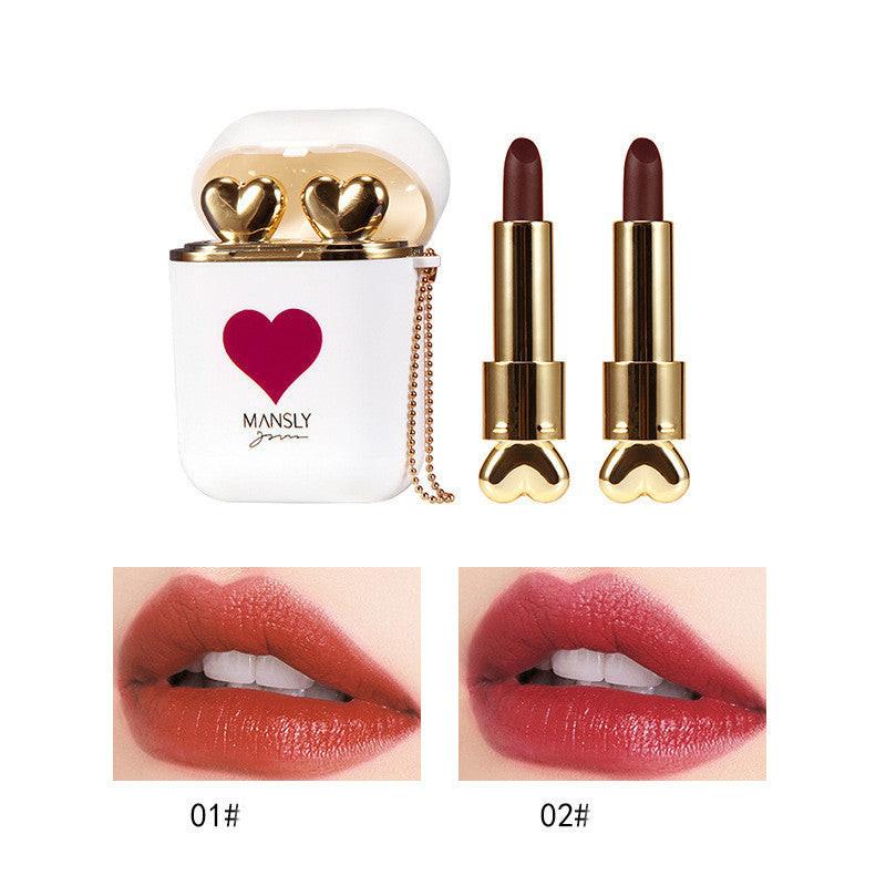 Double Tube Velvet Lipstick Matte Matte Earphone Storage Box Portable.