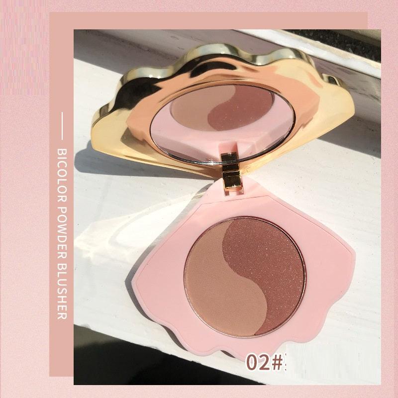 Makeup Shell Double Color Mirror Powder Blusher.