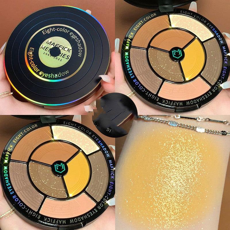 Vinyl Record Eight-color Eyeshadow Palette Earth Orange Neon Color.