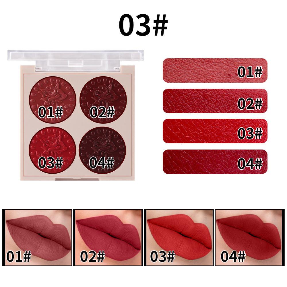 MISS ROSE Lipstick Compact 4 Color Lip Gloss Plate Moisturizing Easy To Color Lipstick Foreign Trade Exclusive For Cross-border In Stock Wholesale.