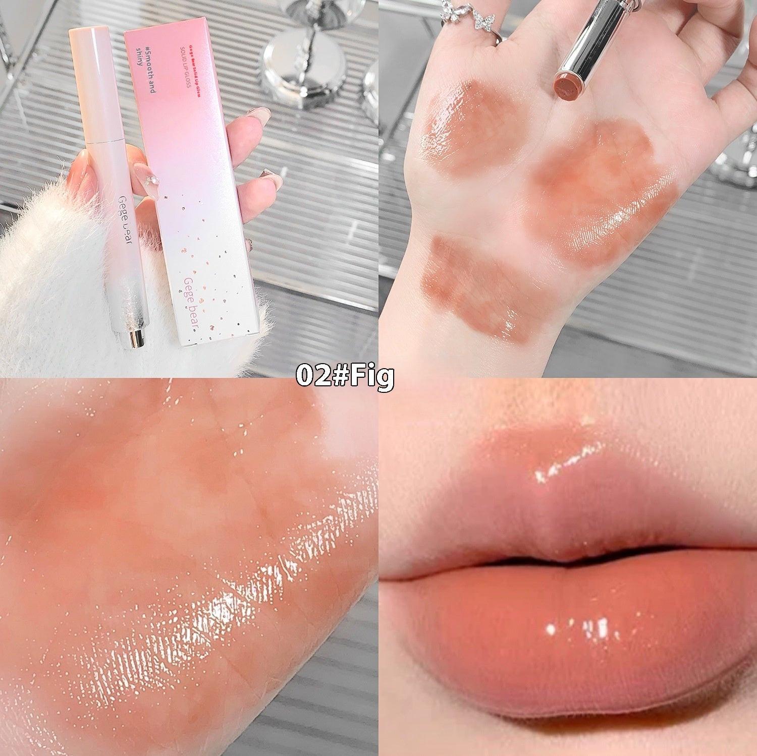 Solid Lip Gloss Water Light Mirror Press Lipstick.