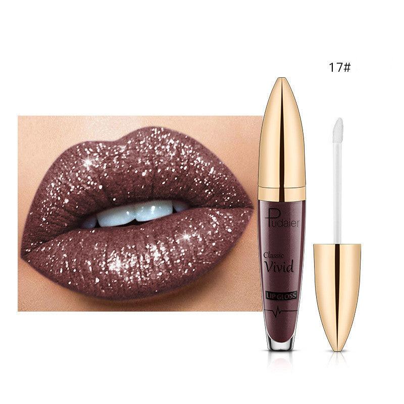 Pudaier Sip Glitter Flip Matte Shimmer Lip Gloss No Stain On Cup Diamond Lipstick.