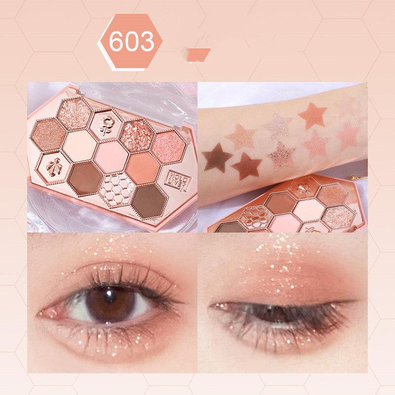 Honeycomb Diamond Eyeshadow Palette Honey Tea Orange Brown Matte Pearlescent Glitter Color Daily.
