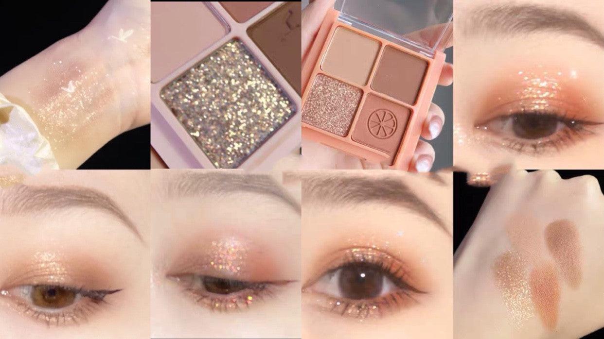 Four-color Eyeshadow Palette Matte Pearlescent Earth Gray Purple Waterproof Sequin Glitter Student.