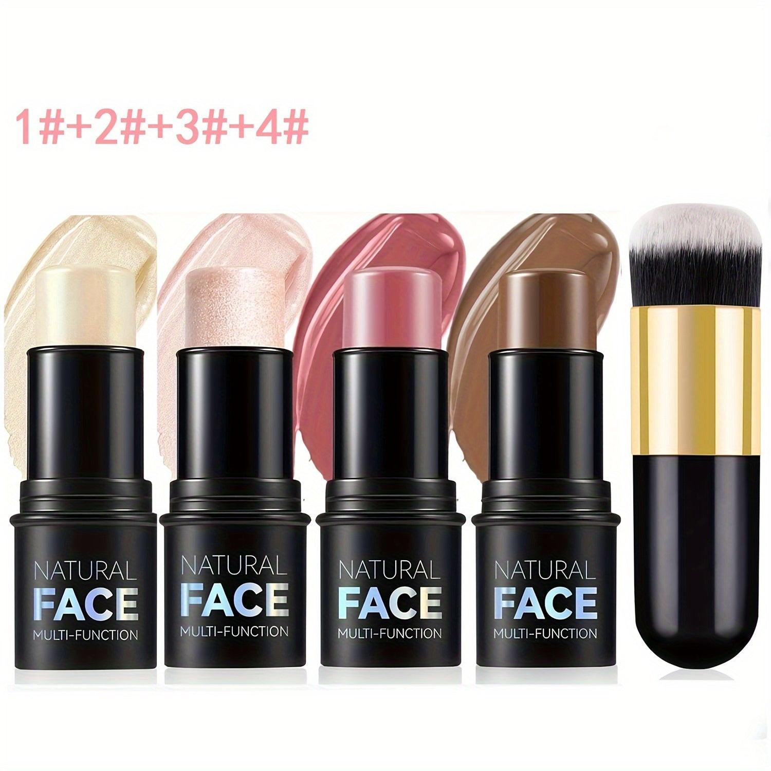 4pcs Cream Blush Contour Highlighter Stick for Cheeks Eyes Lips Lightweight Dewy Finish Blush Stick Waterproof Long Lasting Contour Stick Trio Wand Face Makeup Set for Girls And Women Valentine'S Day Gift.